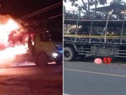 Detik-Detik Truk Pengangkut Motor Terbakar di Sumut, Puluhan Matic Ludes