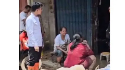 Momen Wapres Gibran Dipunggungi Ibu-ibu Saat Tinjau Lokasi Banjir Bekasi