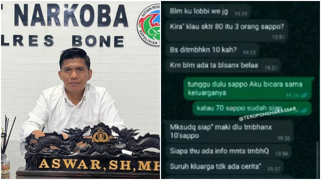 Chat WA Bocor, Kasat Narkoba Polres Bone Diduga Minta Uang Damai Rp70 Juta ke Pelaku Narkoba