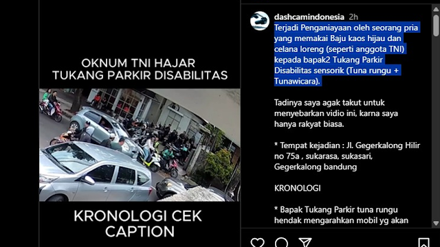 Viral, Diduga Anggota TNI Pukuli Juru Parkir Disabilitas gegara Spion Mobil