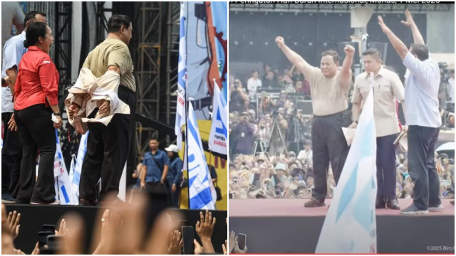 Prabowo Copot Seragam Safarinya Saat Lagu Buruh Berkumandang di Monas