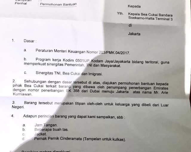Beredar Surat Dandim Jakarta Pusat Minta Bea Cukai Bandara Membantu Barang Titipan dari Luar Negeri, Ini Kata Kodam Jaya