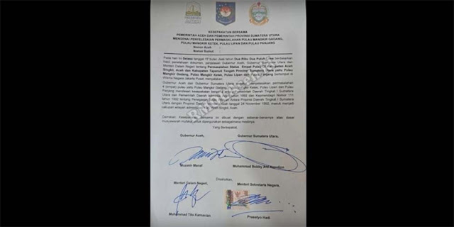 Terungkap, Isi Kesepakatan Pemprov Aceh dan Sumut terkait 4 Pulau