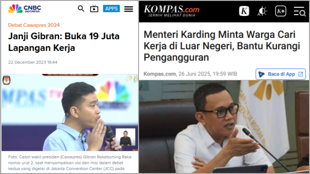 Gibran Janjikan 19 Juta Lapangan Kerja, Menterinya Suruh Warga Kerja di Luar Negeri untuk Kurangi Pengangguran