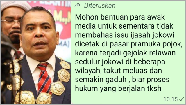 Jajaran Media Dikagetkan WA Paiman Raharjo, Minta Setop Bahas Isu Ijazah Jokowi, Bentuk Teror Politik?