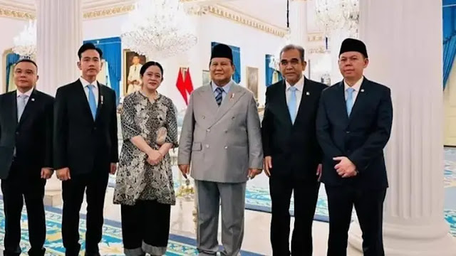 Foto Langka! Prabowo-Gibran Kompak Bareng Puan & Dasco di Istana, Netizen: Aura Kekuasaan Banget