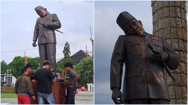 Viral Patung Leher Pak Karno Miring di Alun-alun Indramayu
